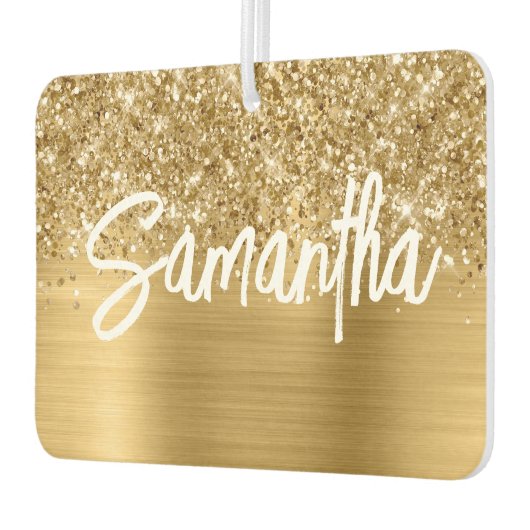 きらびやかな金ゴールドグラムブラシスクリプト名 カーエアーフレッシュナー (左)