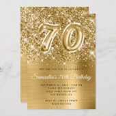 きらびやかな金ゴールドグラーム第70誕生日 招待状 (正面/裏面)