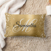 きらびやかな金ゴールドサテンフォイルモノグラム ランバークッション (ブランケット)
