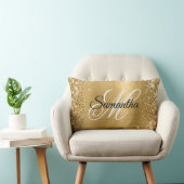 きらびやかな金ゴールドサテンフォイルモノグラム ランバークッション (椅子)