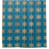 きらびやかな金ゴールドスノーフレークパターン深い海ブルー シャワーカーテン (正面)