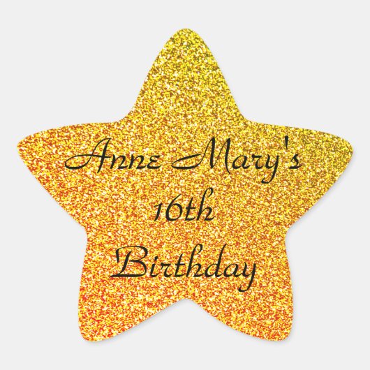 きらびやかな金ゴールドスパークル16th誕生日名前をカスタムする 星シール (正面)