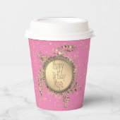 きらびやかな金ゴールドタートルオンピンク誕生日カスタム 紙コップ (正面)