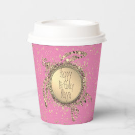 きらびやかな金ゴールドタートルオンピンク誕生日カスタム 紙コップ