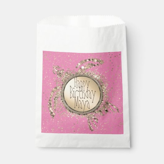 きらびやかな金ゴールドタートルオンピンク誕生日 パーソナライズされた フェイバーバッグ (正面)