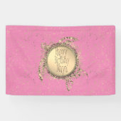 きらびやかな金ゴールドタートルオンピンク誕生日 パーソナライズされた 横断幕 (横)