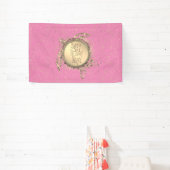 きらびやかな金ゴールドタートルオンピンク誕生日 パーソナライズされた 横断幕 (インサイチュ)