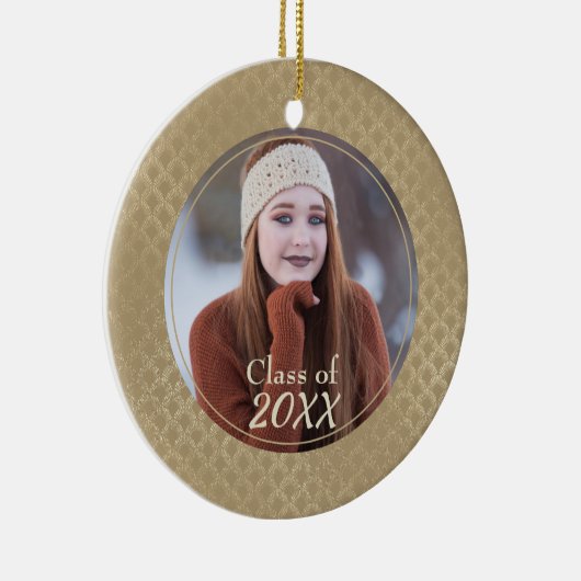 きらびやかな金ゴールドダマスクのパターン写真卒業 セラミックオーナメント (右)