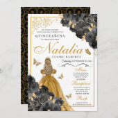 きらびやかな金ゴールドバラバタフライプリンセスキンセアニラ 招待状 (正面/裏面)