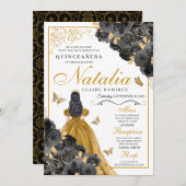 きらびやかな金ゴールドバラバタフライプリンセスキンセアニラ 招待状 (正面/裏面)