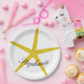 きらびやかな金ゴールドヒトデ模様名前をカスタムする スタイリッシュ ペーパープレート (パーティー)
