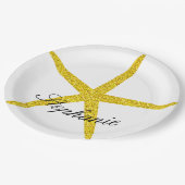きらびやかな金ゴールドヒトデ模様名前をカスタムする スタイリッシュ ペーパープレート (アングル)