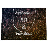 きらびやかな金ゴールドブラック50と素晴らしい誕生日パーティー ラージペーパーバッグ (正面)
