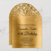 きらびやかな金ゴールドメタリックモノグラム40th誕生日 招待状 (正面/裏面)