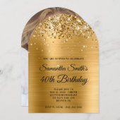 きらびやかな金ゴールドメタリック写真40th Birthday 招待状 (正面/裏面)