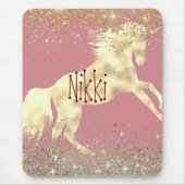 きらびやかな金ゴールドユニコーンパーソナライズされたオンピンク マウスパッド (正面)