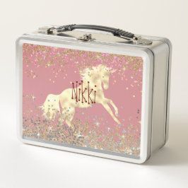きらびやかな金ゴールドユニコーン メタルランチボックス