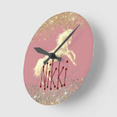 きらびやかな金ゴールドユニコーンon Pino パーソナライズされた ラウンド壁時計 (傾斜)