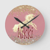 きらびやかな金ゴールドユニコーンon Pino パーソナライズされた ラウンド壁時計 (正面)