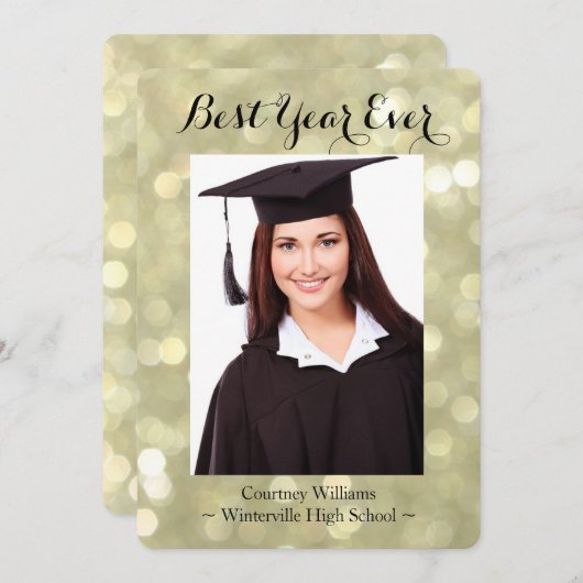 きらびやかな金ゴールド卒業写真のお知らせ 案内状 (正面/裏面)