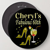 きらびやかな金ゴールド第60回誕生パーティー 缶バッジ (正面&裏面)