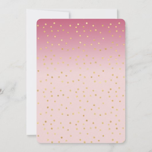 きらびやかな金ゴールド紙吹雪ピンクグラデーションベビーシャワー 招待状 (裏面)