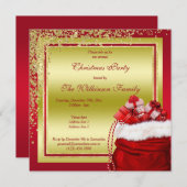 きらびやかな金ゴールド紙吹雪&サンタのギフトクリスマス 招待状 (正面/裏面)