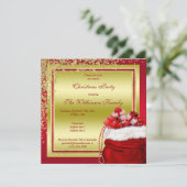 きらびやかな金ゴールド紙吹雪&サンタのギフトクリスマス 招待状 (スタンド正面)