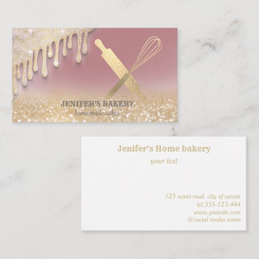 きらびやかな金ゴールド転がドリップスのピンウィスクシェフベーカリー 名刺 (正面/裏面)
