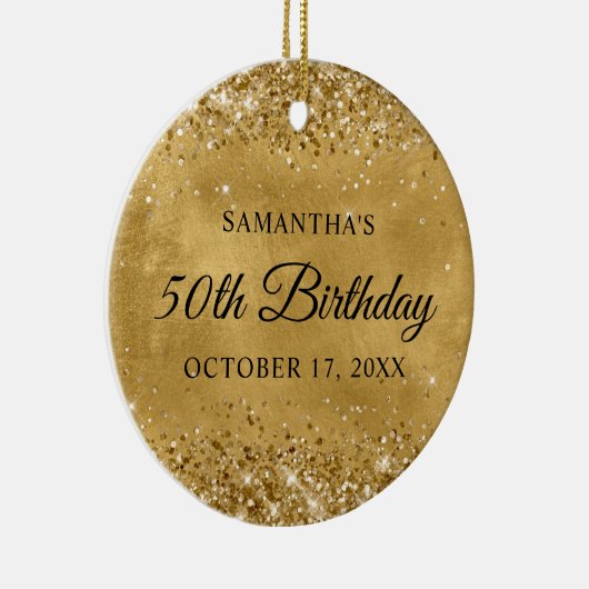 きらびやかな金ゴールド50誕生日 セラミックオーナメント (右)