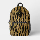 きらびやかな金ゴールド、黒ゼブラパターンモノグラム プリントバックパック (正面)
