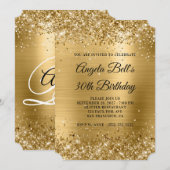 きらびやかな金ファンシー箔モノグラム30th誕生日 招待状 (正面/裏面)
