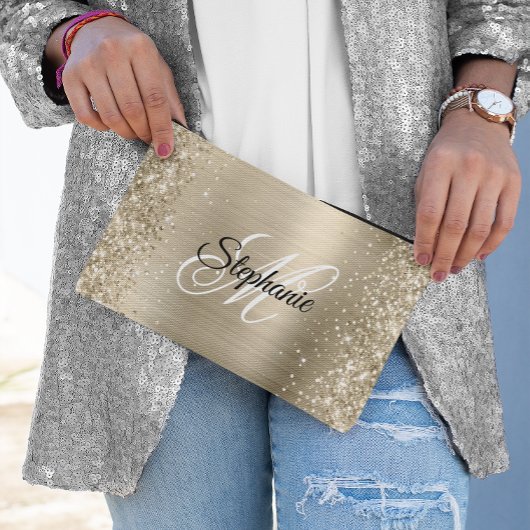 きらびやかな金淡い色の箔モノグラファンシーム アクセサリーポーチ