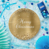 きらびやかな金箔メリークリスマス ペーパープレート (パーティー)