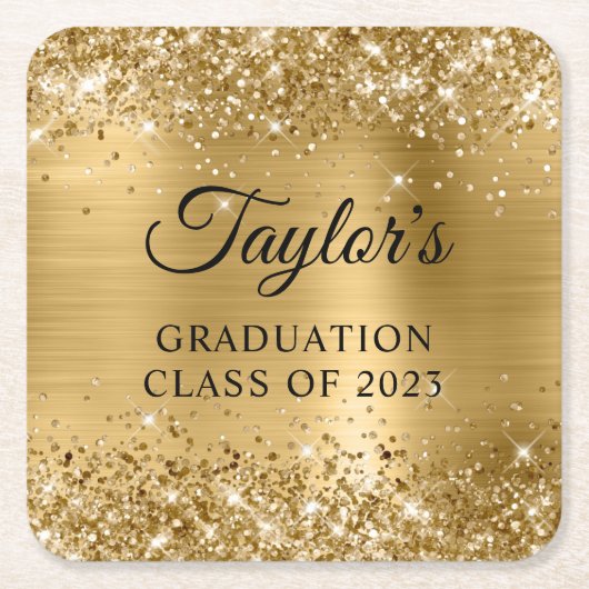 きらびやかな金箔卒業 スクエアペーパーコースター (正面)