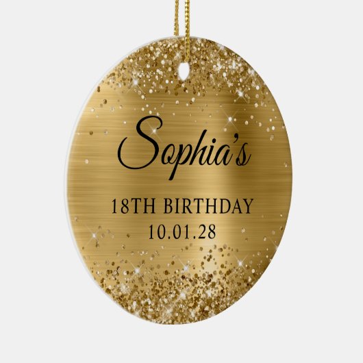 きらびやかな金箔18誕生日写真 セラミックオーナメント (右)