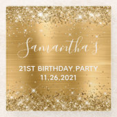 きらびやかな金箔21歳の誕生日パーティー ガラスコースター (正面)