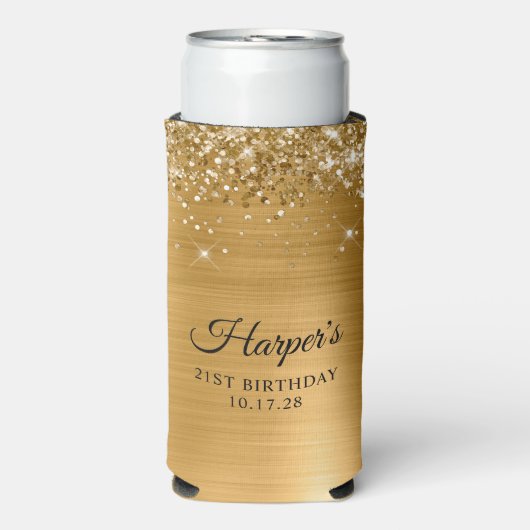 きらびやかな金箔21歳の誕生日 スリム缶クーラー (Seltzer正面)