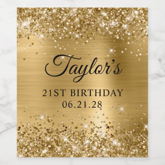 きらびやかな金箔21歳の誕生日 ワインラベル (シングルラベル)