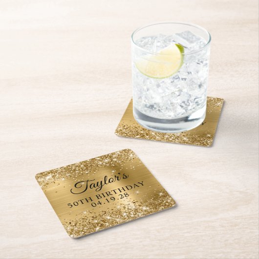 きらびやかな金箔50誕生日 スクエアペーパーコースター (インサイチュ)