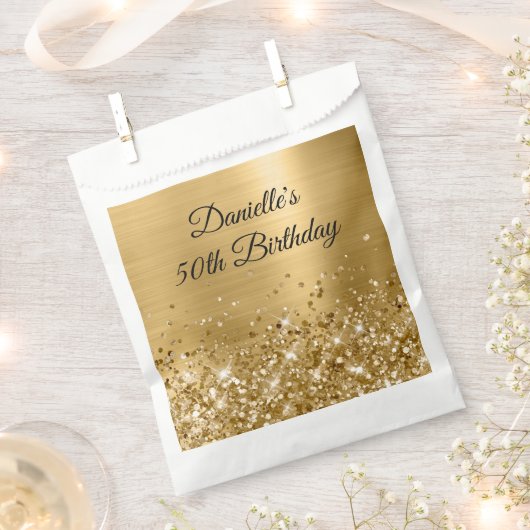 きらびやかな金箔50誕生日 フェイバーバッグ (クリップ留めされた状態)