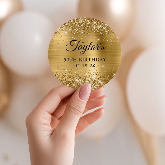 きらびやかな金箔50誕生日 ラウンドシール