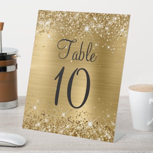 きらびやかな金結婚箔のテーブル番号記号 台座サイン (インサイチュ)