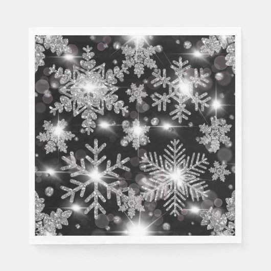きらびやかな銀フェスティバル雪片パターン スタンダードランチョンナプキン (正面)