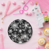 きらびやかな銀フェスティバル雪片パターン ペーパープレート (パーティー)