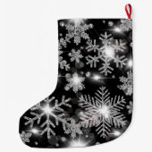 きらびやかな銀フェスティバル雪片パターン ラージクリスマスストッキング (裏面)
