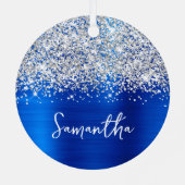 きらびやかな銀王室の色のガラスの名前 メタルオーナメント (裏面)