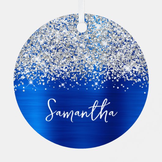 きらびやかな銀王室の色のガラスの名前 メタルオーナメント (裏面)