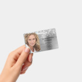 きらびやかな銀箔のロゴと写真 バッジ (手持ち)