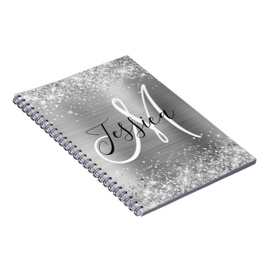 きらびやかな銀箔の白黒モノグラム ノートブック (右側)